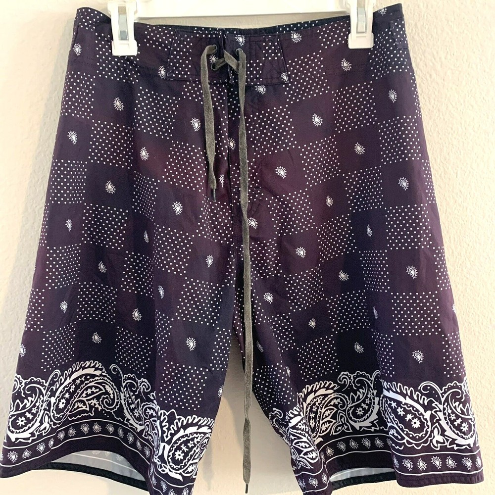 Crooks and Castles Board Shorts Size 32 Purple Paisley 10 inch